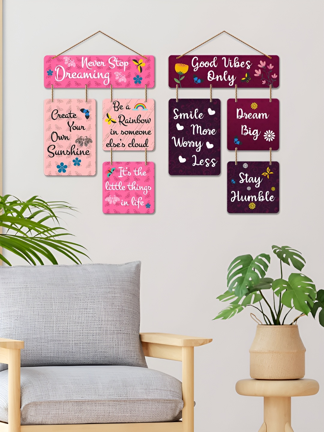 

ArtVibes Pink & Purple 2 Pieces Printed Wooden Wall Hangings