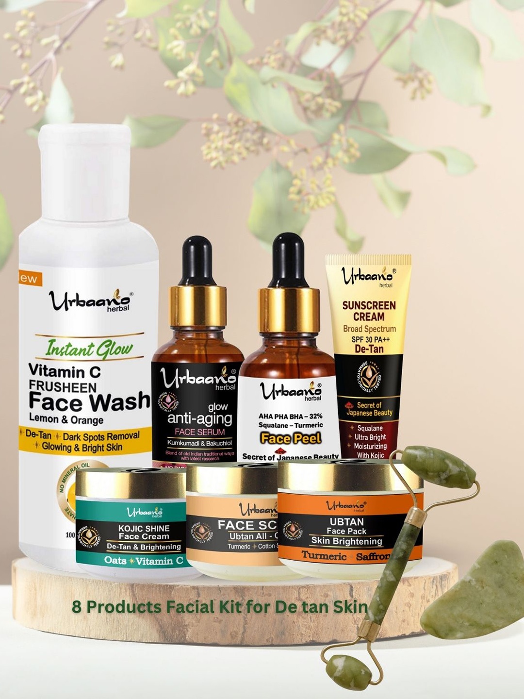 

Urbaano Herbal Set Of 8 De tan Insta Glow Everyday Essential Beauty Kit, Multi