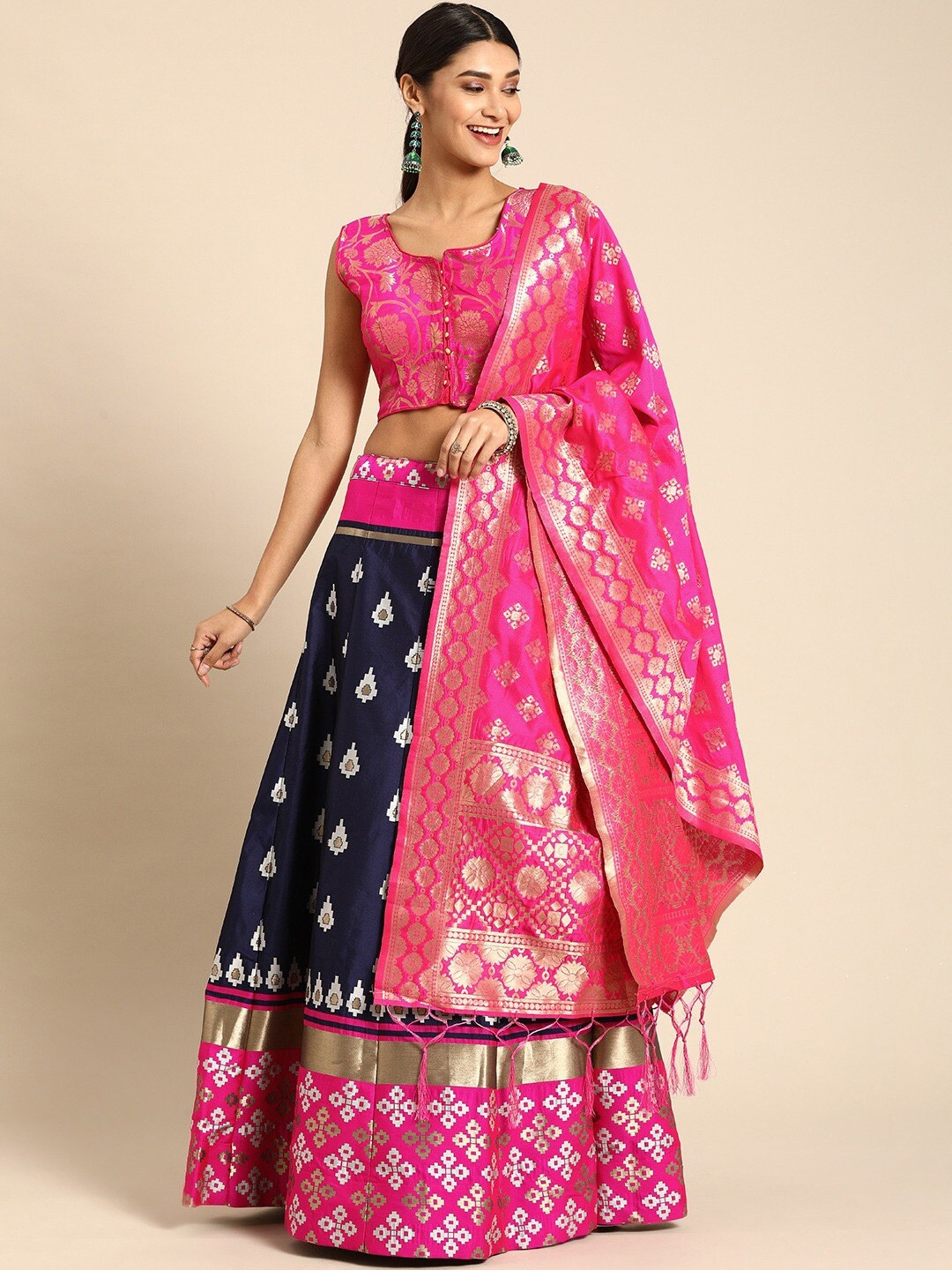 

KALINI Woven Design Semi-Stitched Lehenga & Blouse With Dupatta, Pink