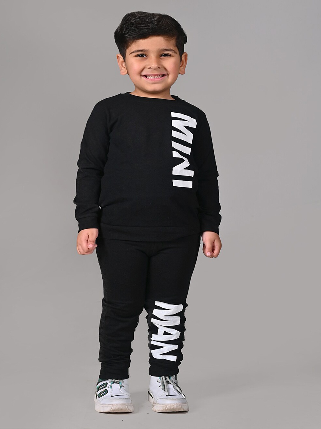 

BAESD Boys Printed Pure Cotton T-shirt with Trousers, Black