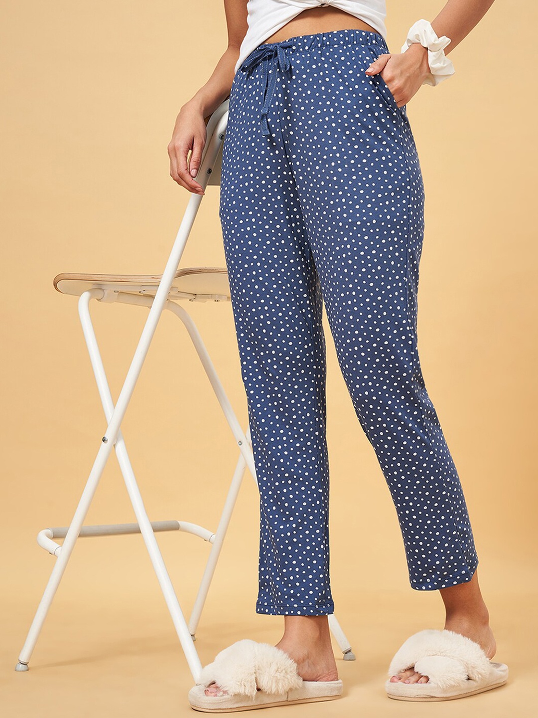 

Dreamz by Pantaloons Women Dot Printed Pure Cotton Lounge Pants, Blue