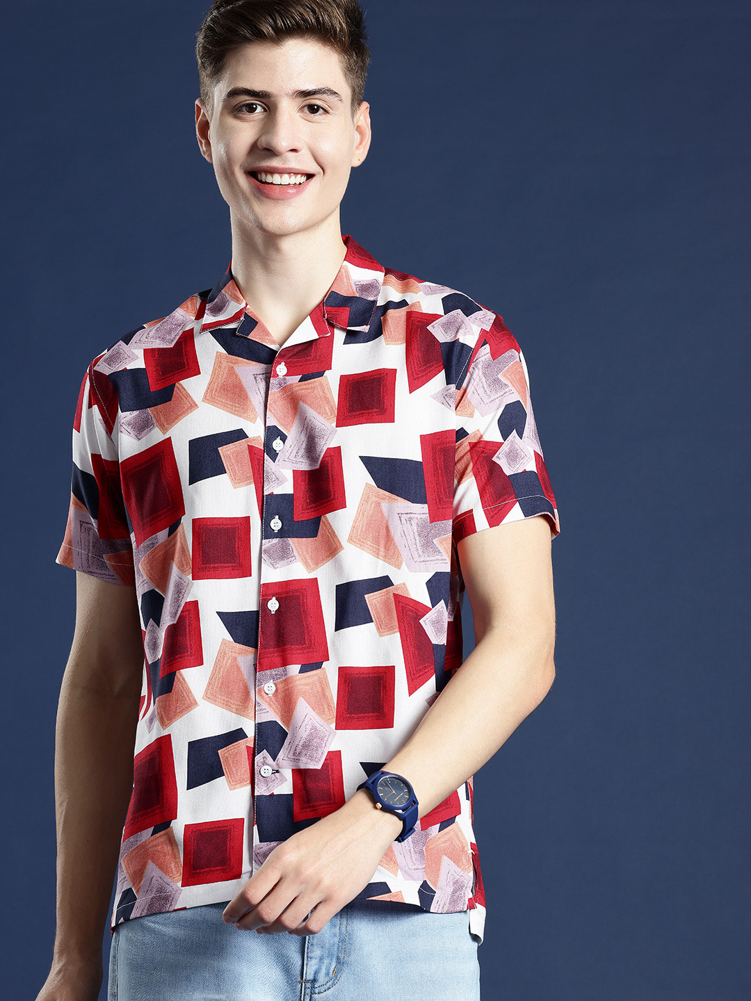 

Mast & Harbour Men Printed Cuban Collar Casual Shirt, Multi