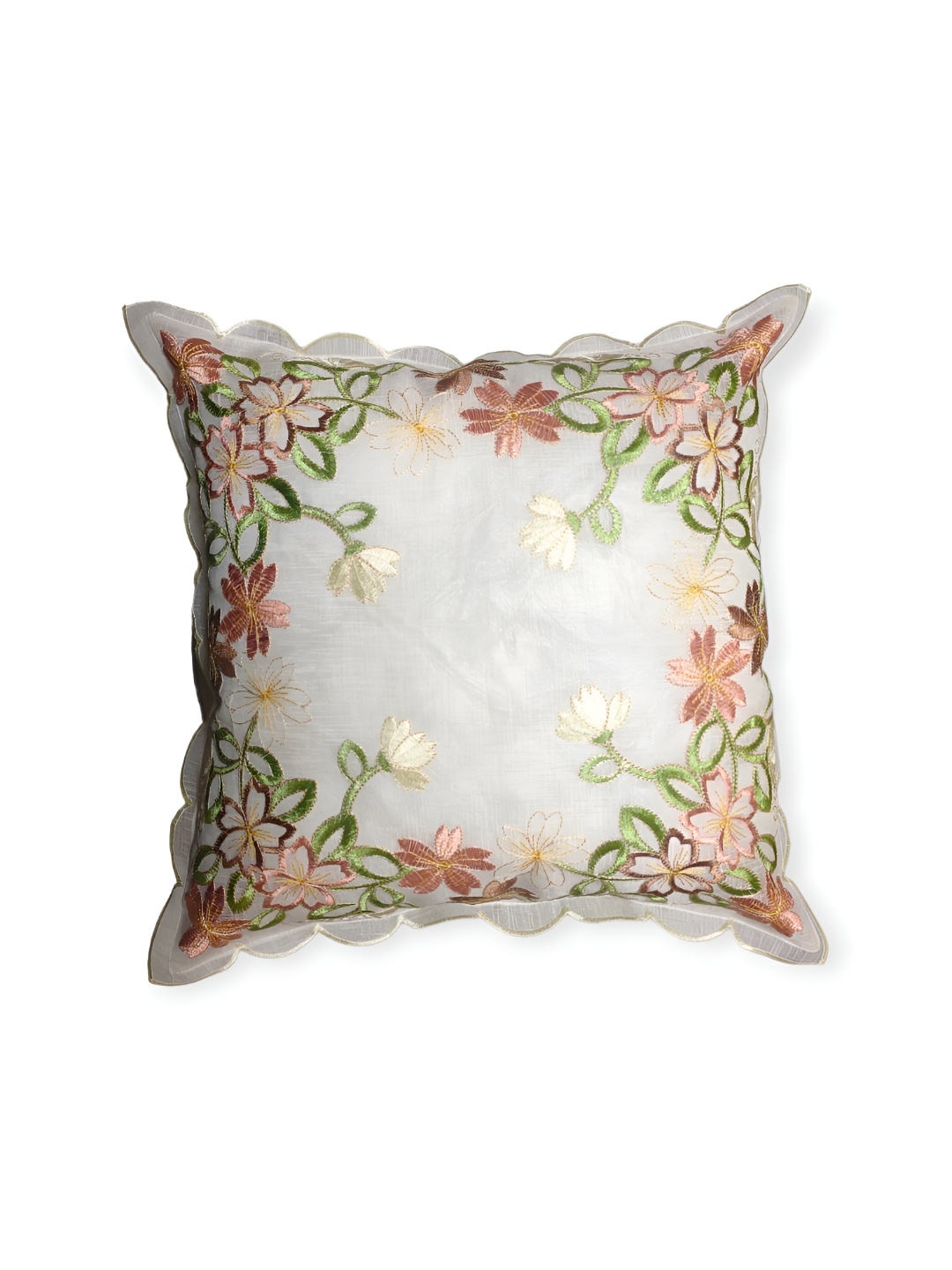 

MONKDECOR Off White & Brown Floral Square Cushion Covers