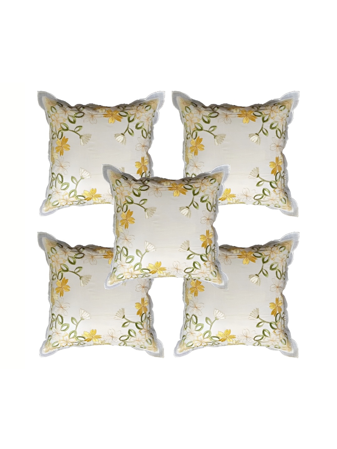 

MONKDECOR Yellow & Green 5 Pieces Floral Square Cushion Covers