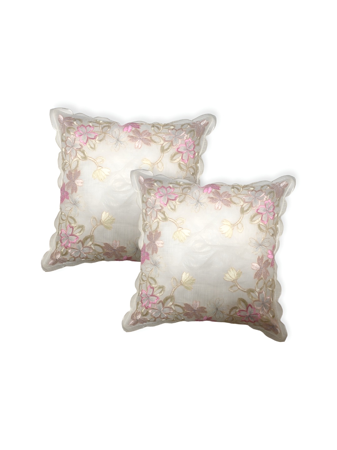 

MONKDECOR Pink & White 2 Pcs Floral Square Cushion Covers