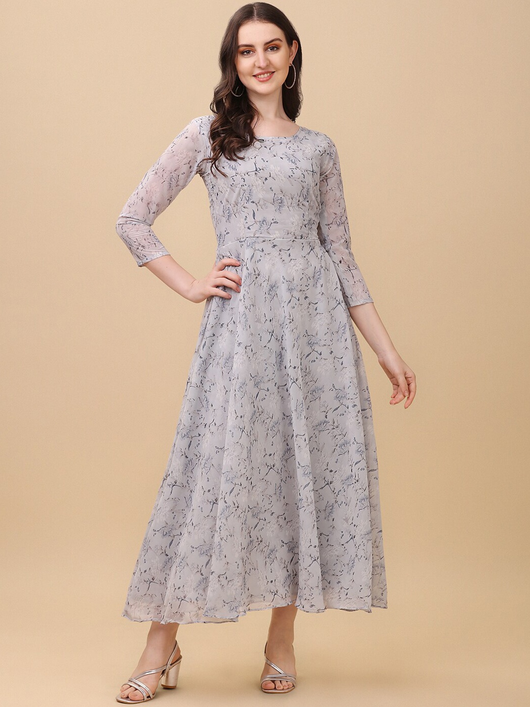 

Vidraa Western Store Floral Print Georgette Maxi Dress, Grey