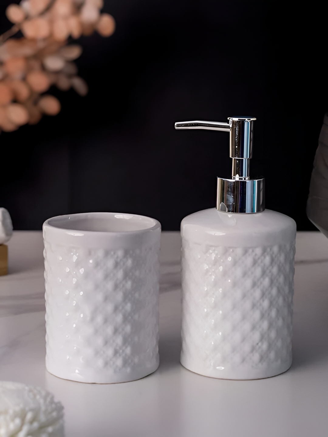 

THEDECORKART 2Pc White Ceramic Bath Accessories Set