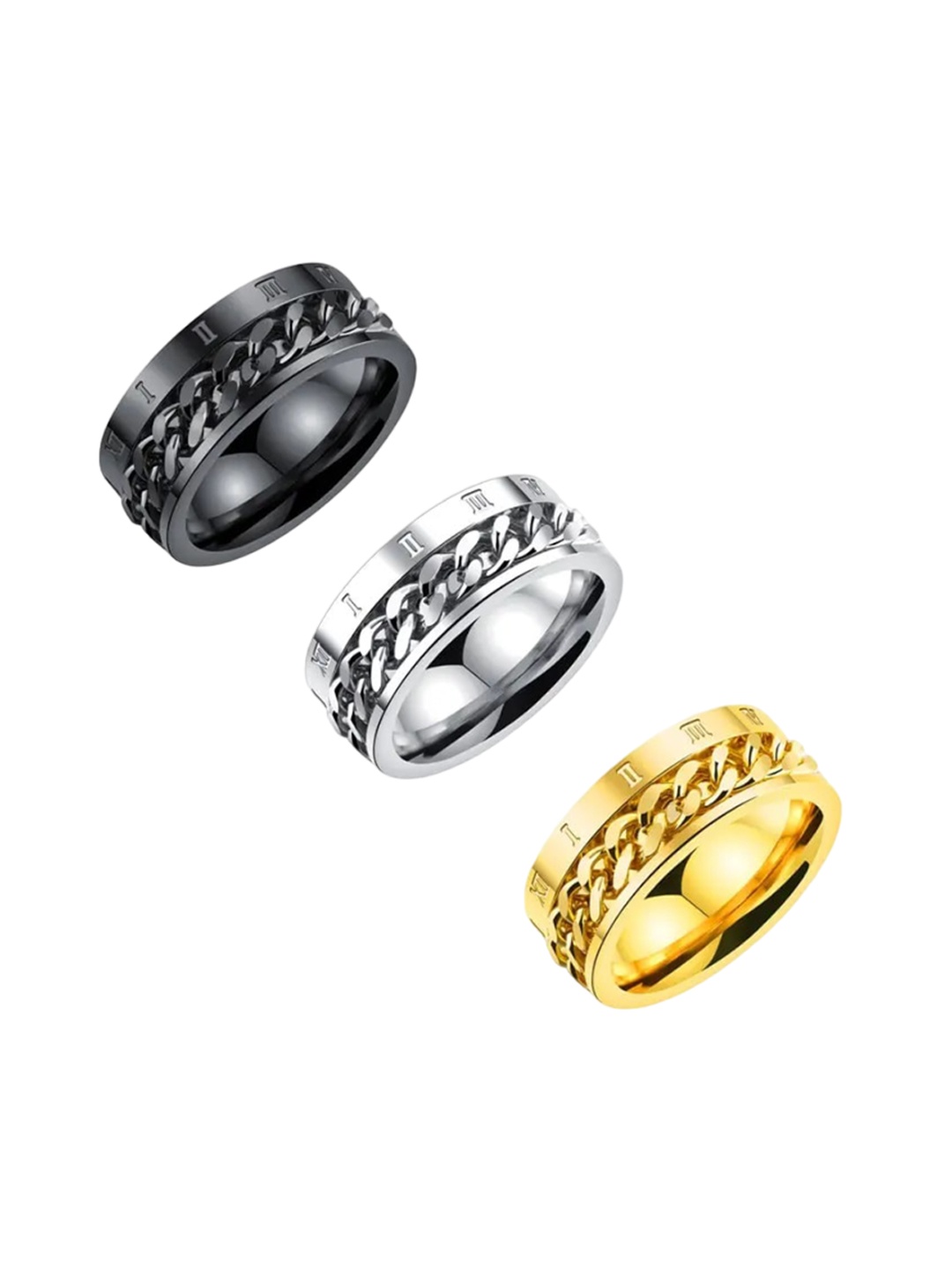 

MEENAZ Men Set Of 3 Gold-Plated & Silver-Plated 92.5 Stainless Steel Band Rings
