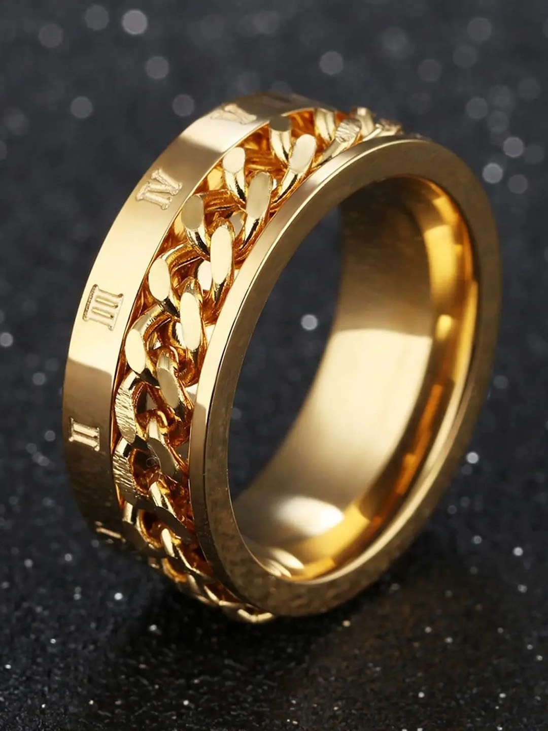 

MEENAZ Men Gold-Plated 92.5 Stainless Steel Band Ring