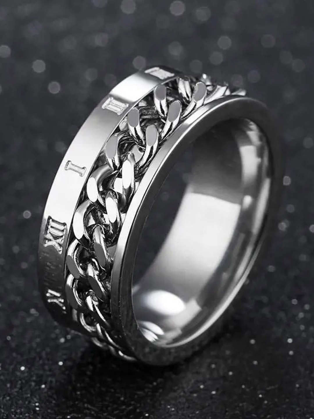 

MEENAZ Men Silver-Plated 92.5 Stainless Steel Band Ring