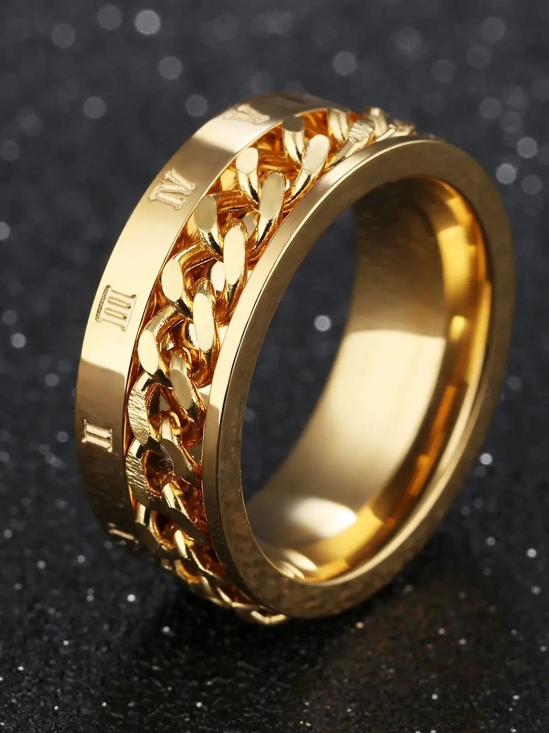 

MEENAZ Men Gold-Plated 92.5 Stainless Steel Band Ring