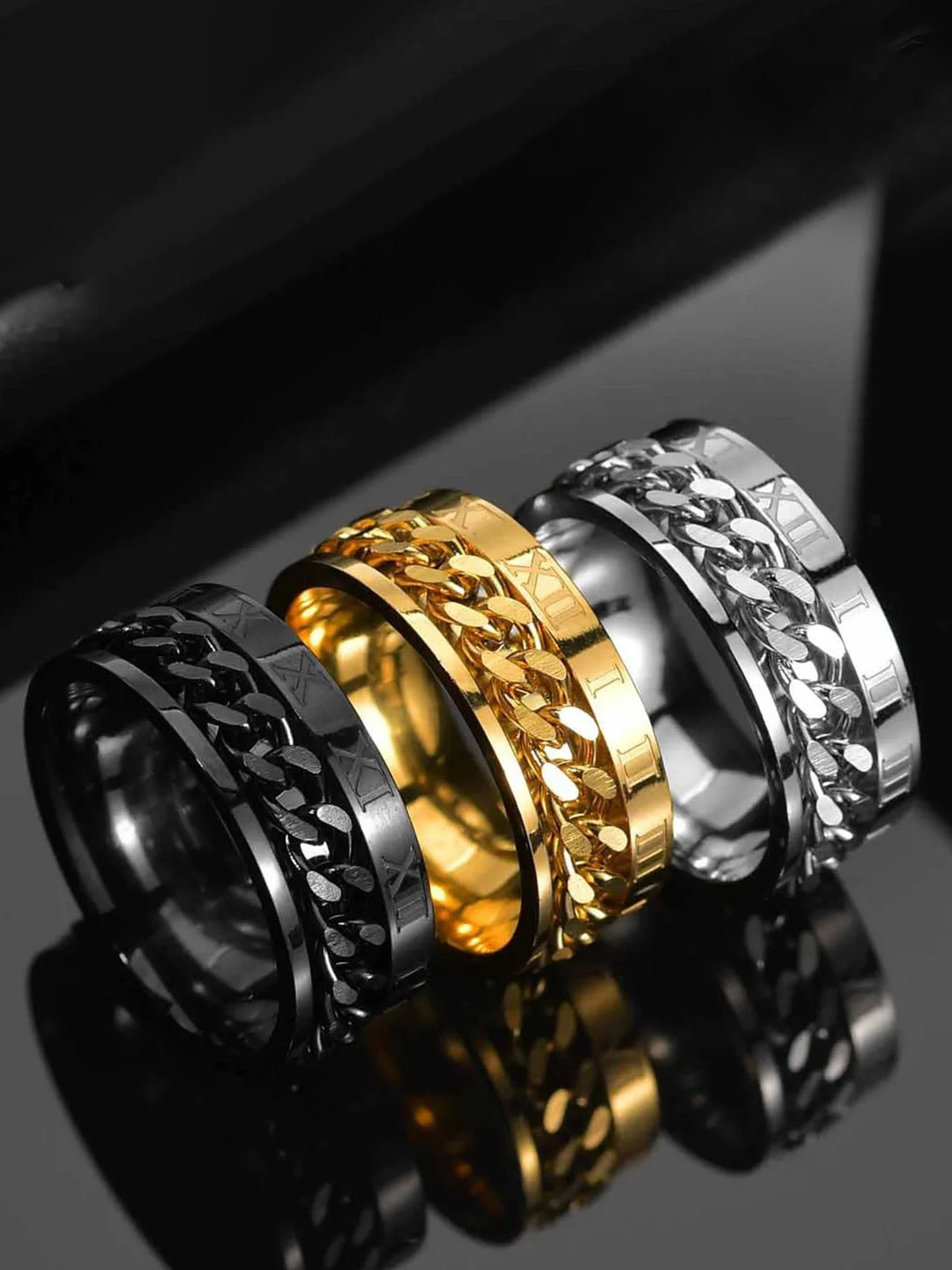 

MEENAZ Men Set Of 3 Silver-Plated Finger Rings