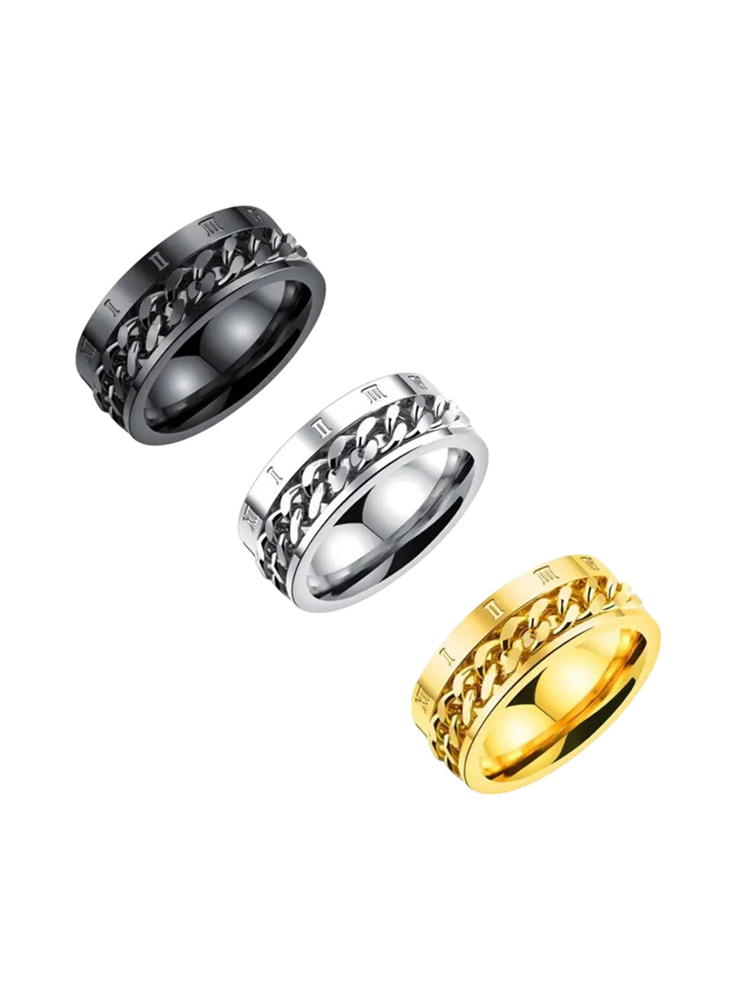 

MEENAZ Men Set Of 3 Silver-Plated Finger Rings, Gold