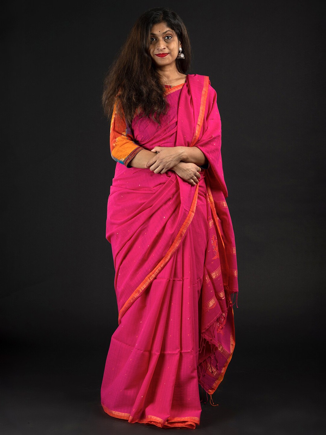 

Weaves of Tradition Ethnic Woven Design Pure Cotton Jamdani Saree, Pink