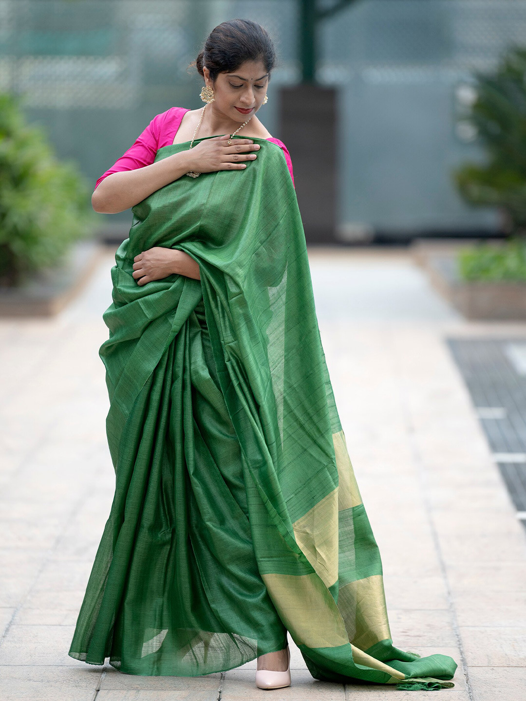 

Weaves of Tradition Pure Silk Tussar Saree, Green