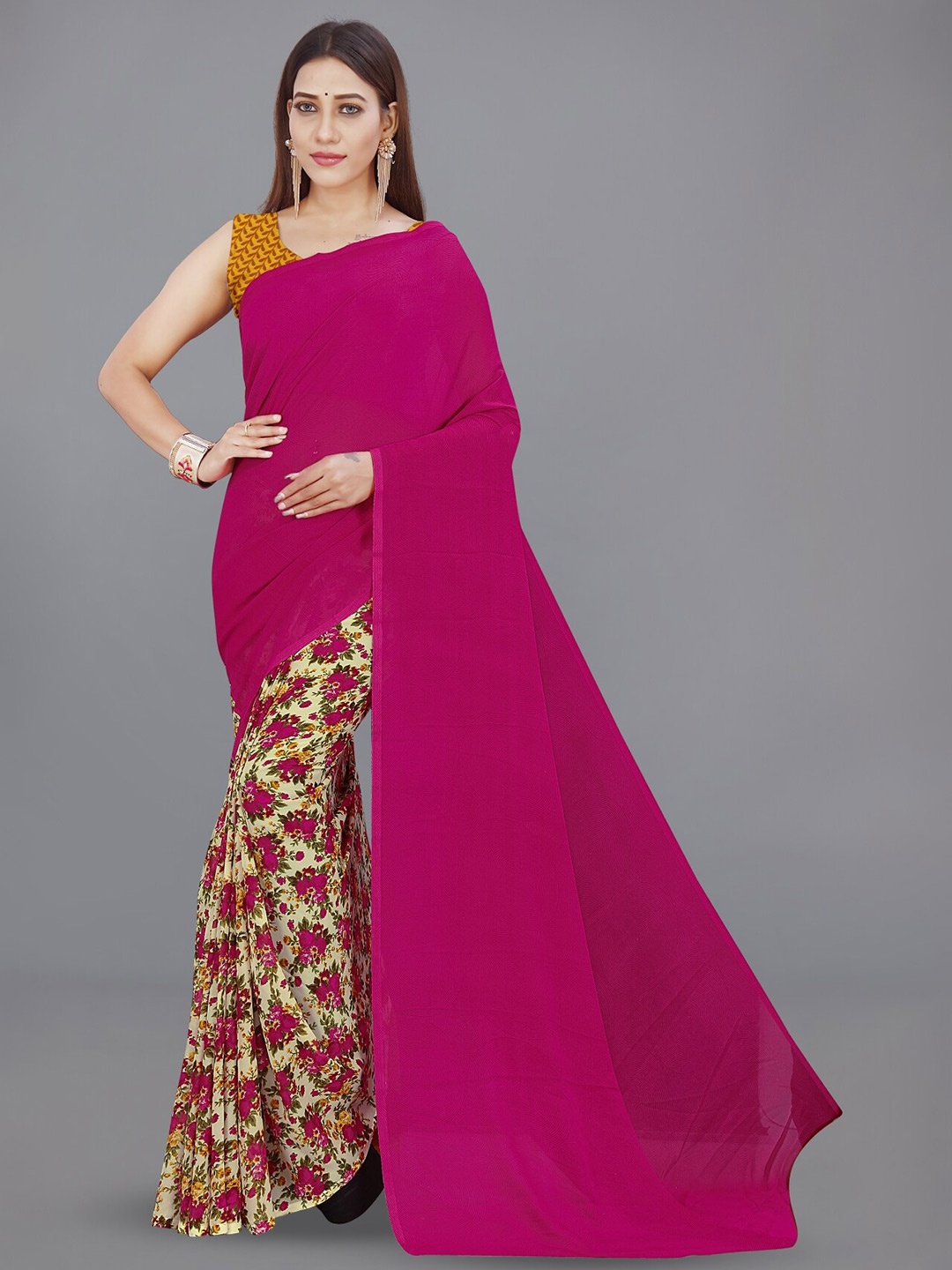 

ANAND SAREES Floral Poly Georgette Saree, Pink