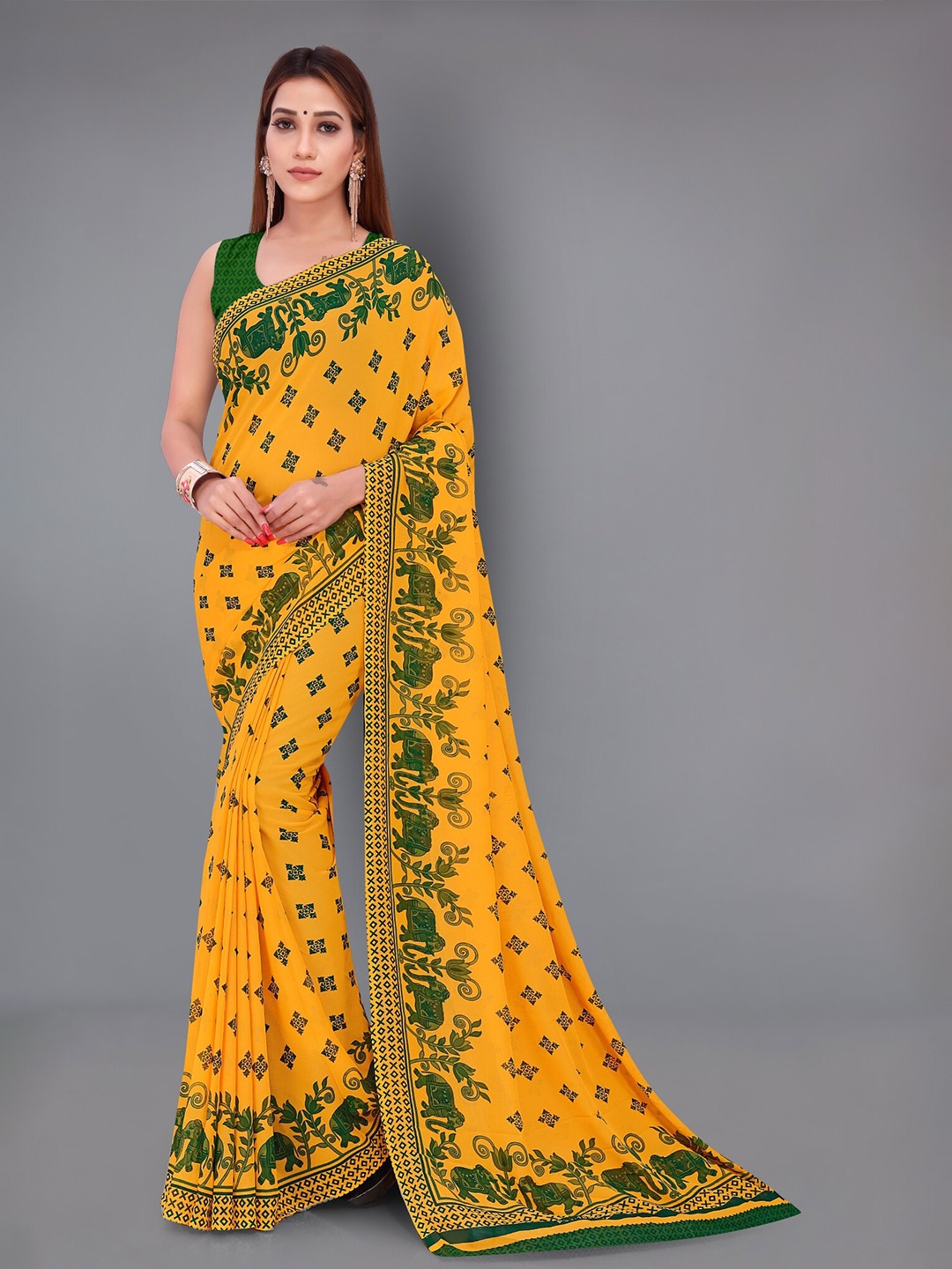 

ANAND SAREES Ethnic Motifs Poly Georgette Saree, Green