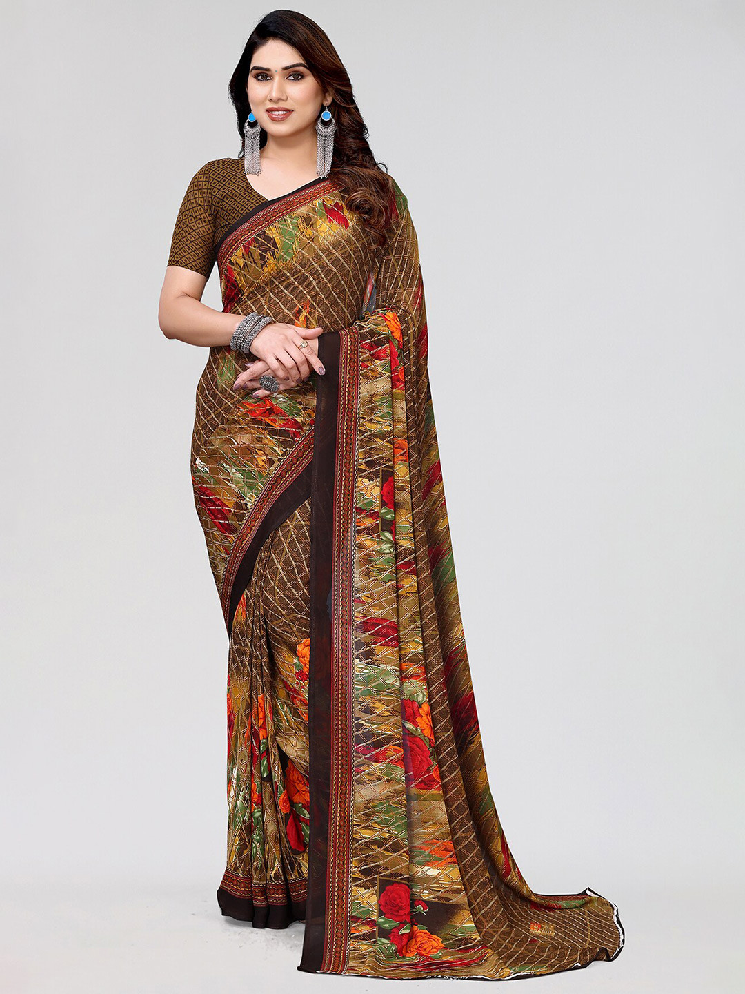 

ANAND SAREES Ethnic Motifs Printed Saree, Beige