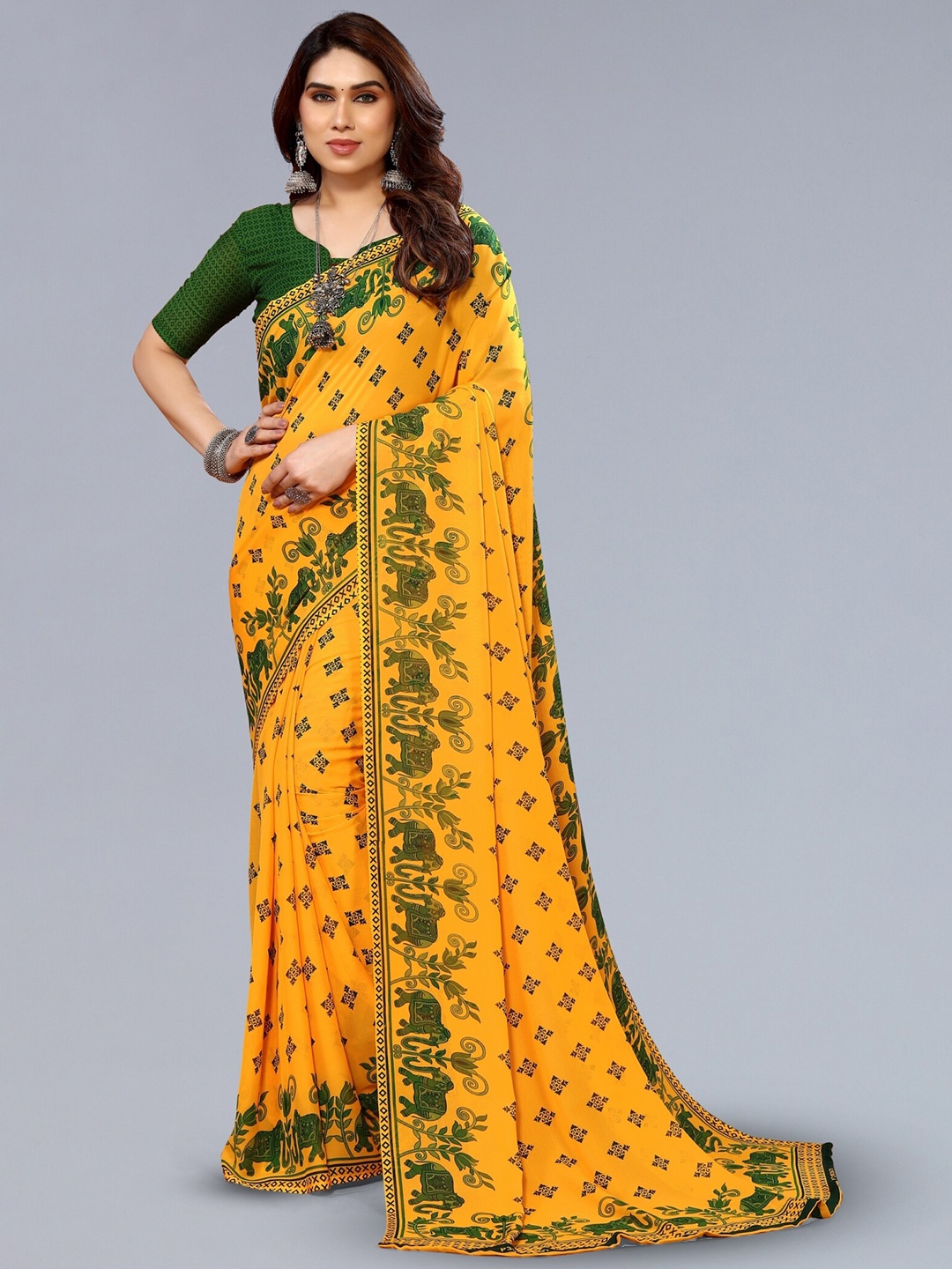 

ANAND SAREES Floral Printed Saree, Yellow