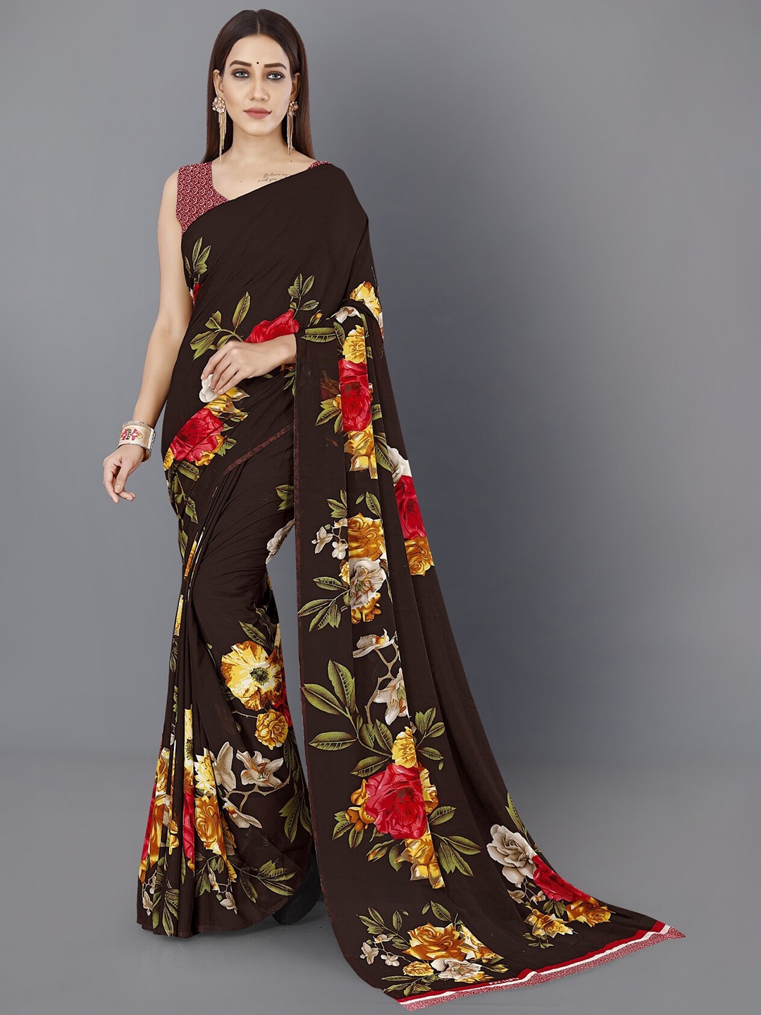 

ANAND SAREES Floral Printed Saree, Black