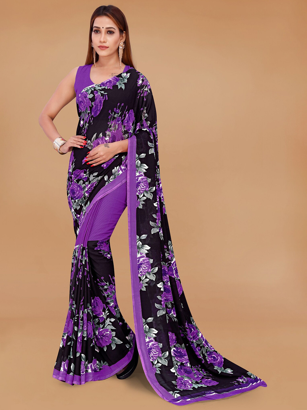 

Moda Rapido Floral Printed Saree, Purple