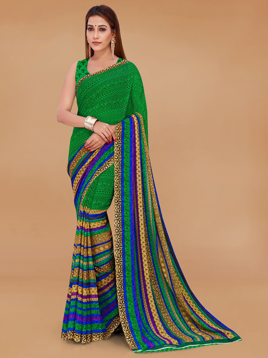 

ANAND SAREES Ethnic Motifs Poly Georgette Saree, Green