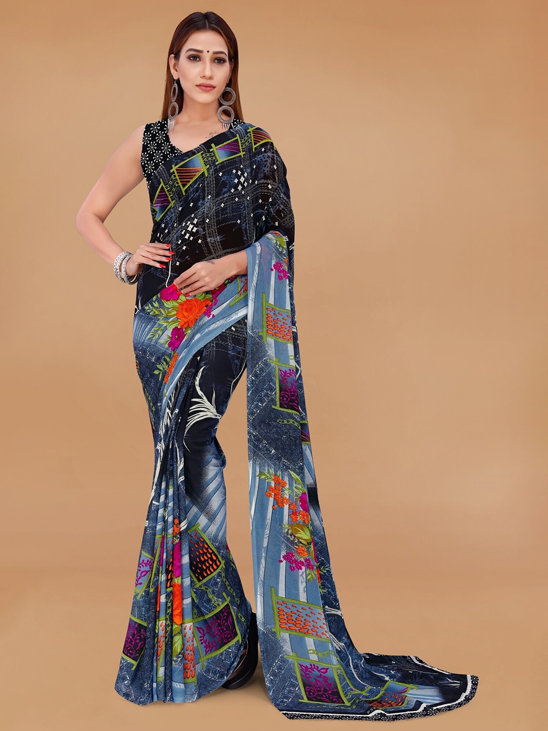 

Moda Rapido Floral Printed Saree, Grey