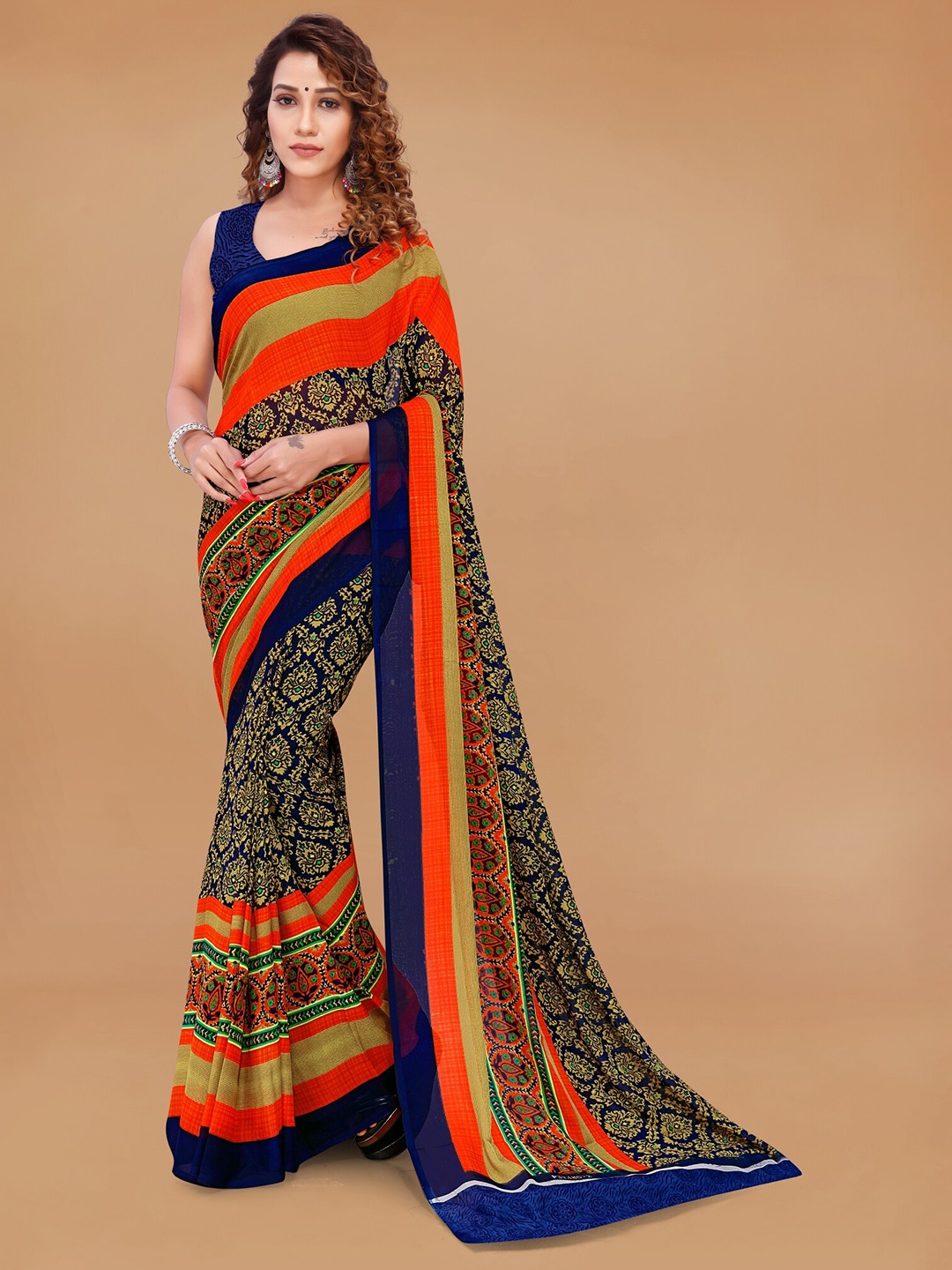 

Moda Rapido Ethnic Motifs Printed Saree, Navy blue