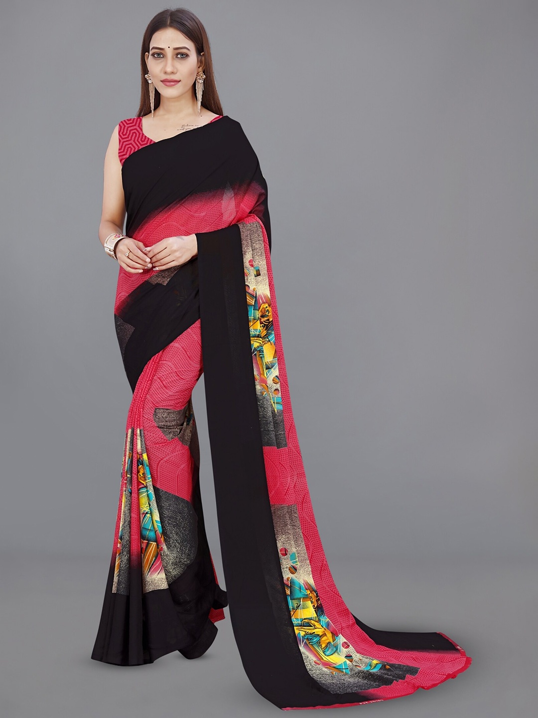

ANAND SAREES Floral Poly Georgette Saree, Red