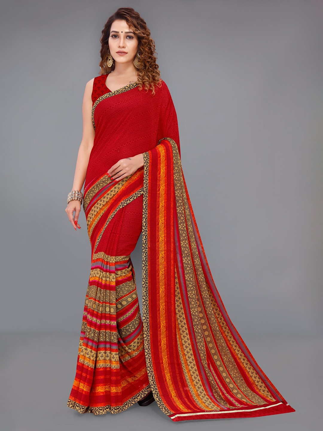 

Moda Rapido Ethnic Motifs Printed Saree, Red