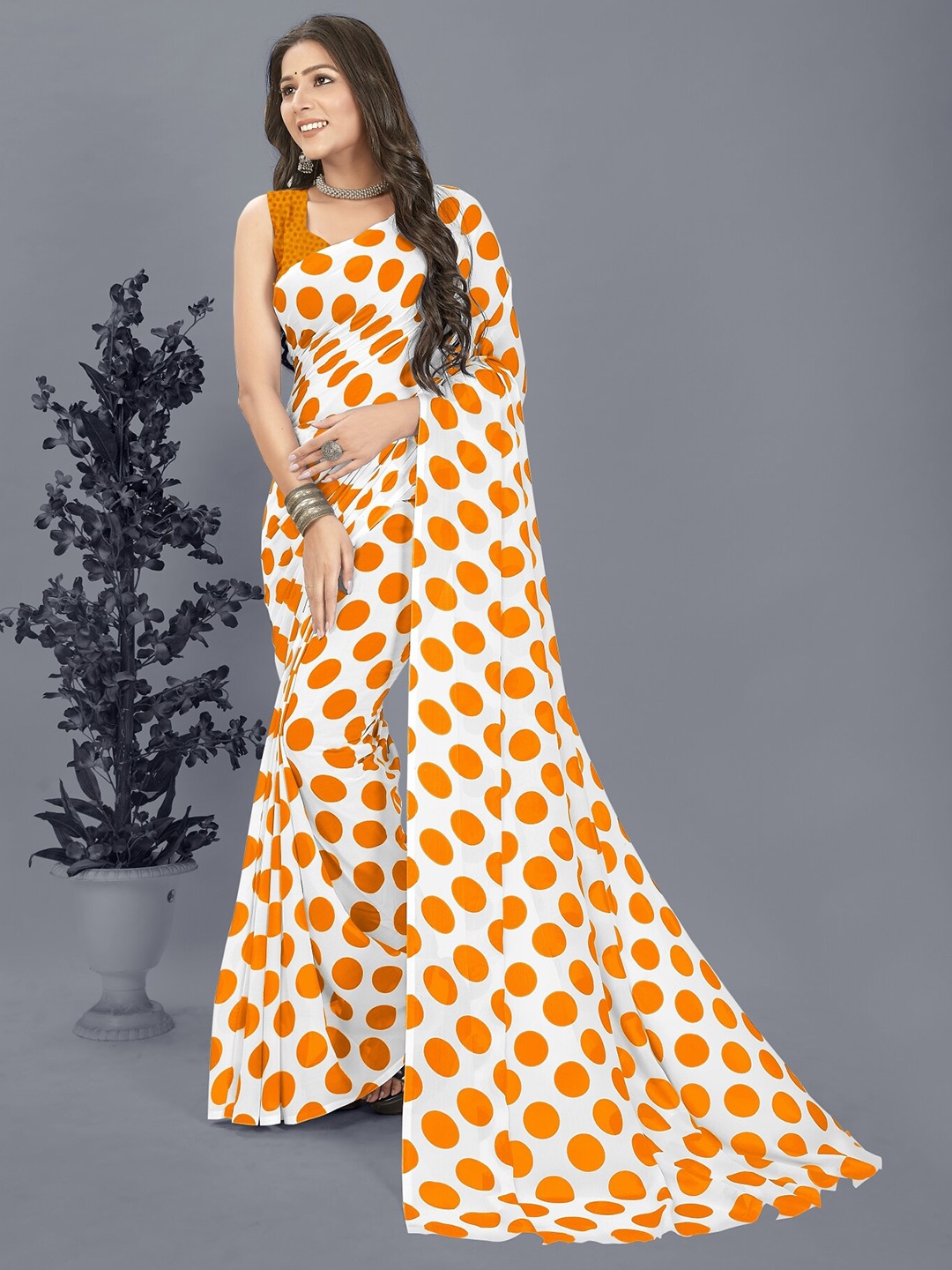 

ANAND SAREES Polka Dot Printed Saree, Orange