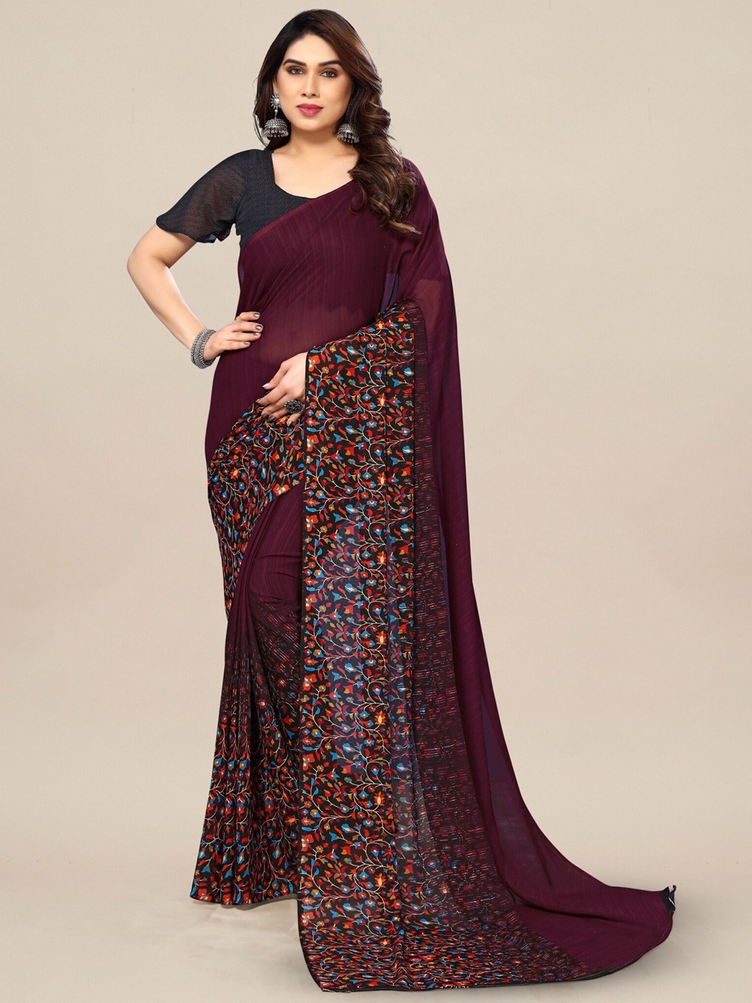 

ANAND SAREES Floral Printed Saree, Maroon