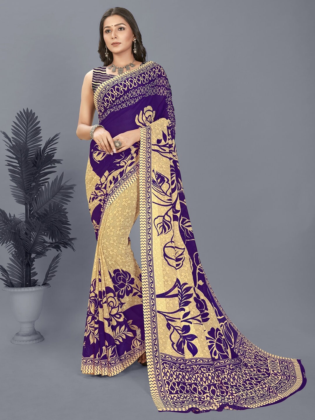 

ANAND SAREES Ethnic Motifs Saree, Purple