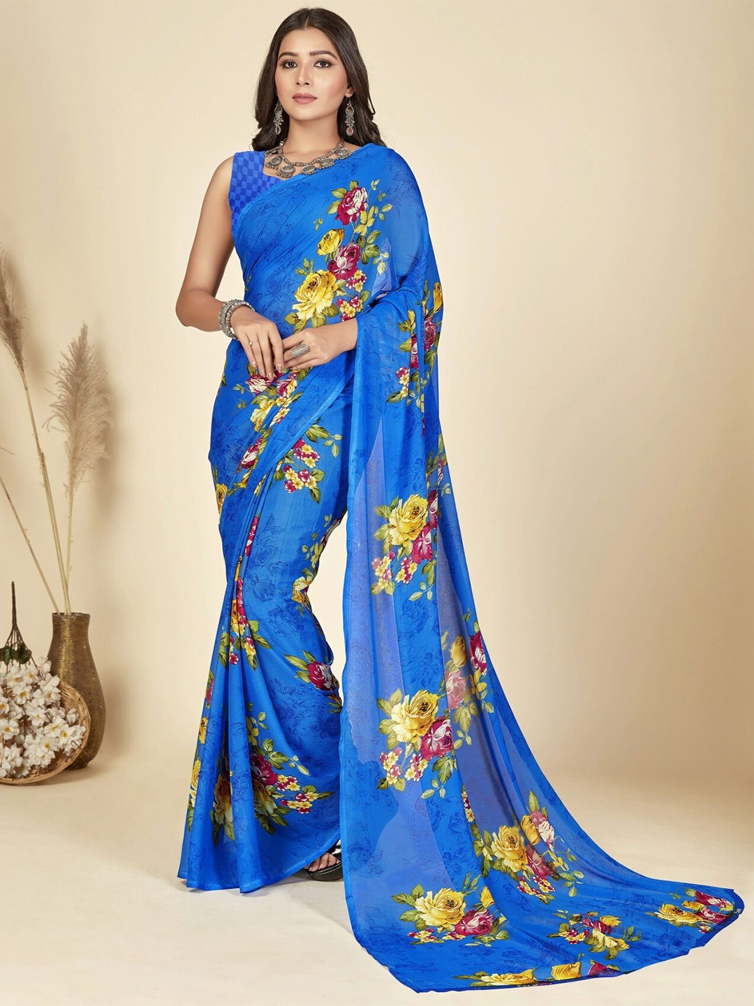 

ANAND SAREES Floral Printed Saree, Blue