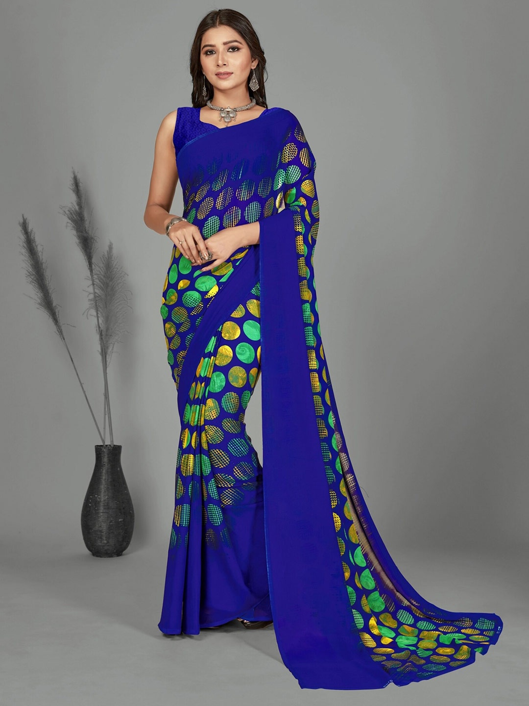 

ANAND SAREES Geometric Printed Saree, Blue
