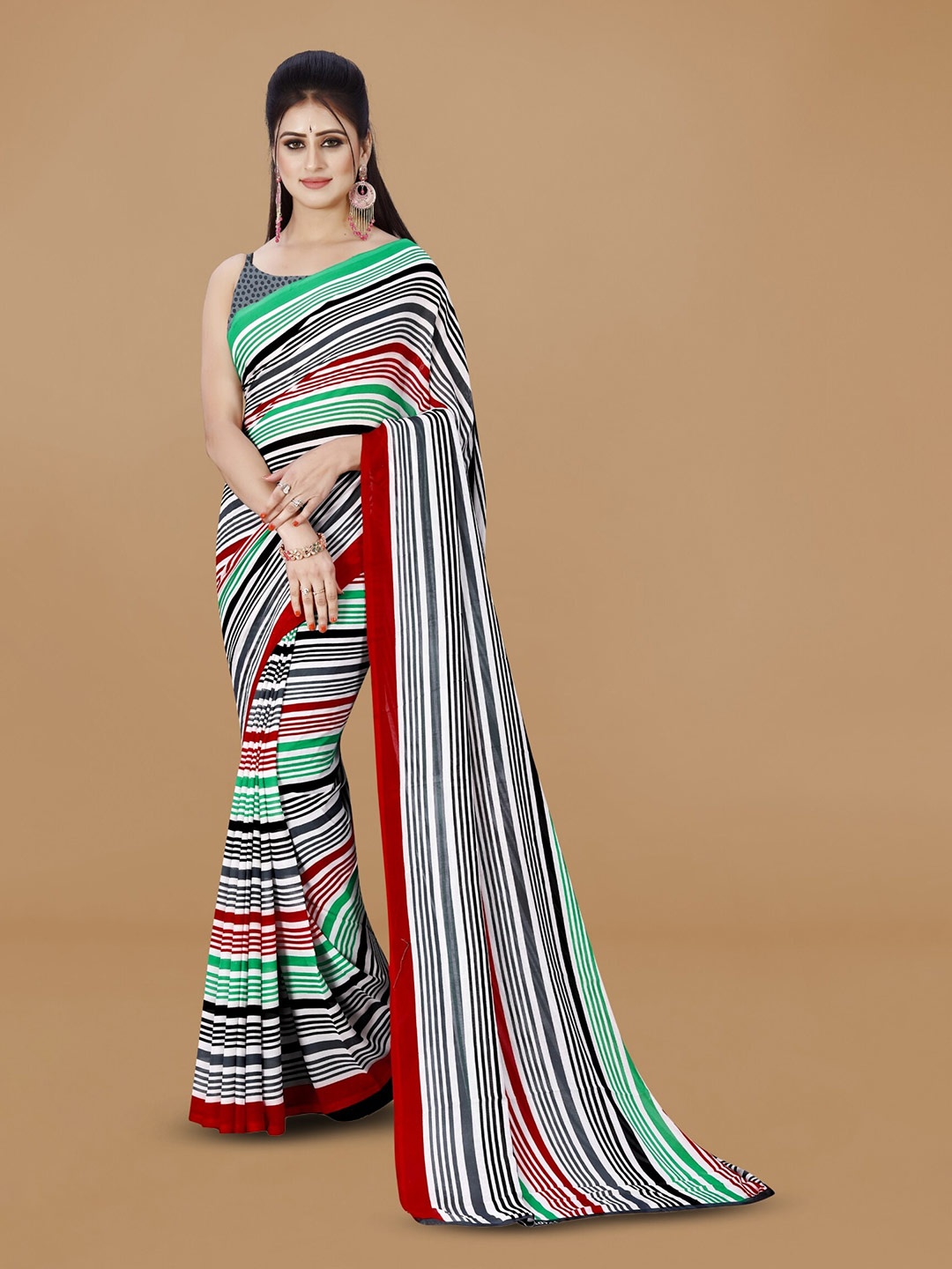 

ANAND SAREES Striped Printed Saree, Grey