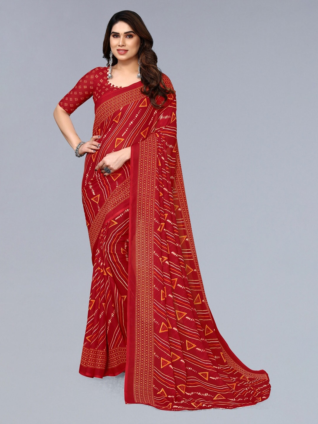 

ANAND SAREES Poly Georgette Saree, Red