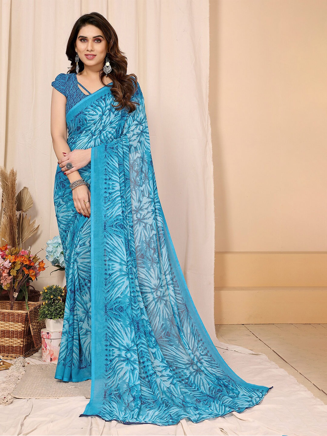 

ANAND SAREES Ethnic Motifs Poly Georgette Saree, Blue