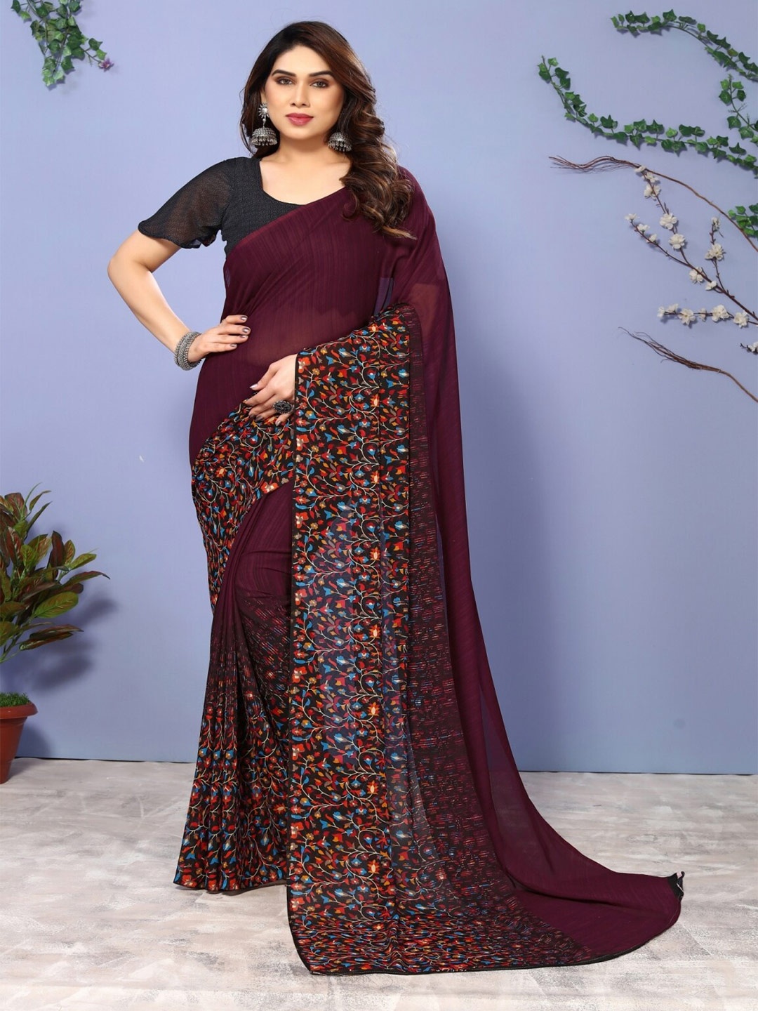 

ANAND SAREES Floral Printed Saree, Maroon