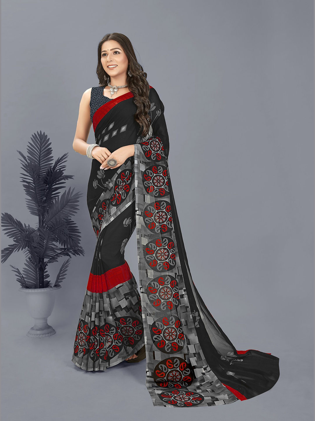 

ANAND SAREES Ethnic Motifs Printed Saree, Black