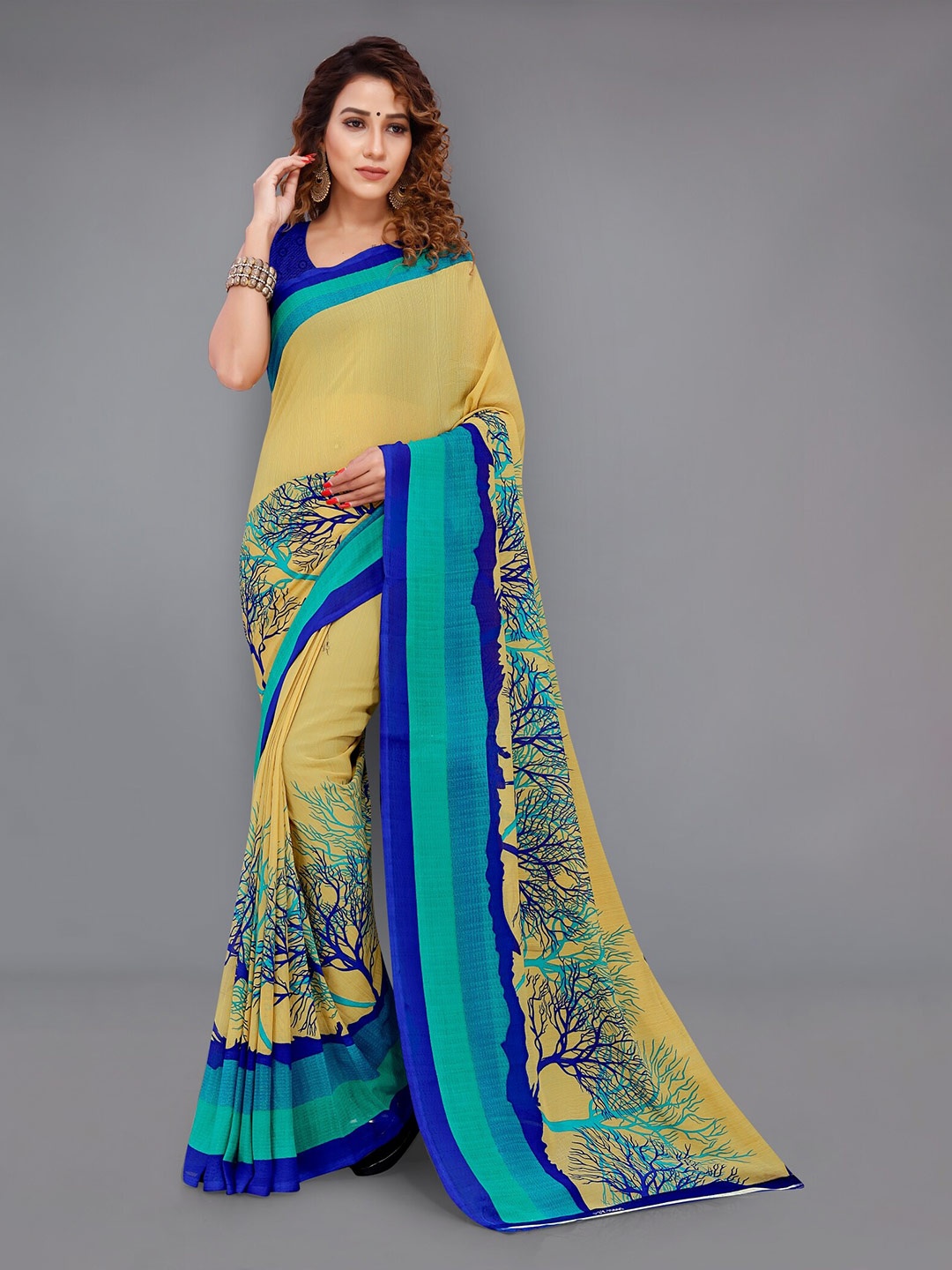 

ANAND SAREES Geometric Printed Saree, Yellow