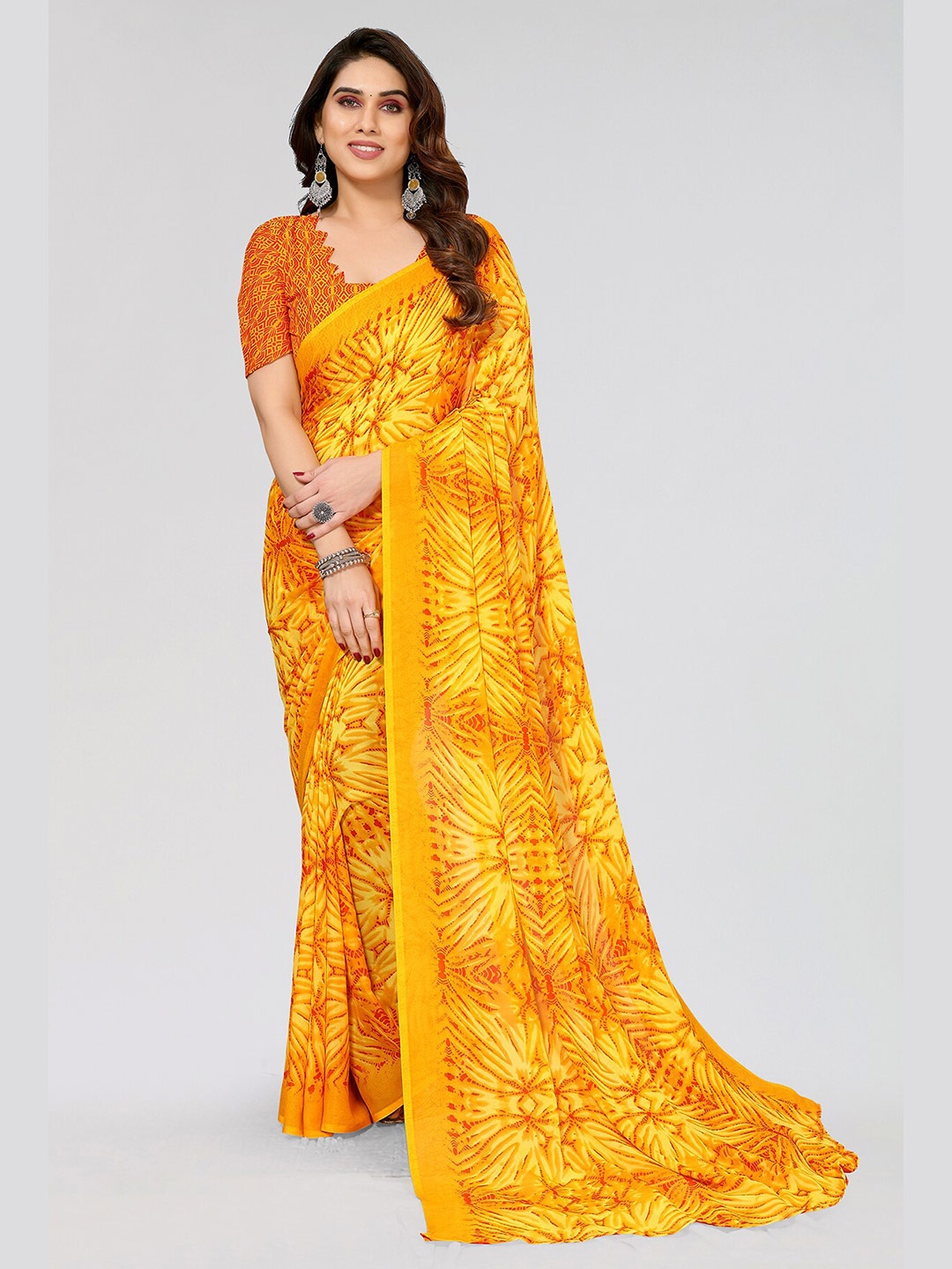 

ANAND SAREES Poly Georgette Saree, Yellow
