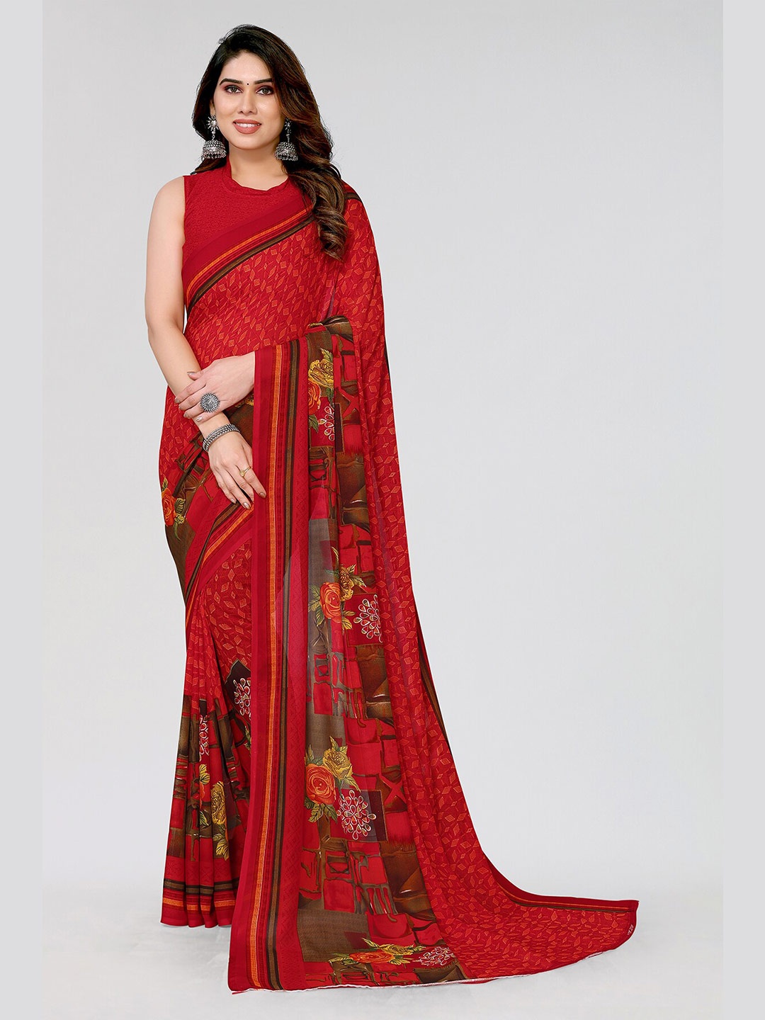 

ANAND SAREES Ethnic Motifs Poly Georgette Saree, Red