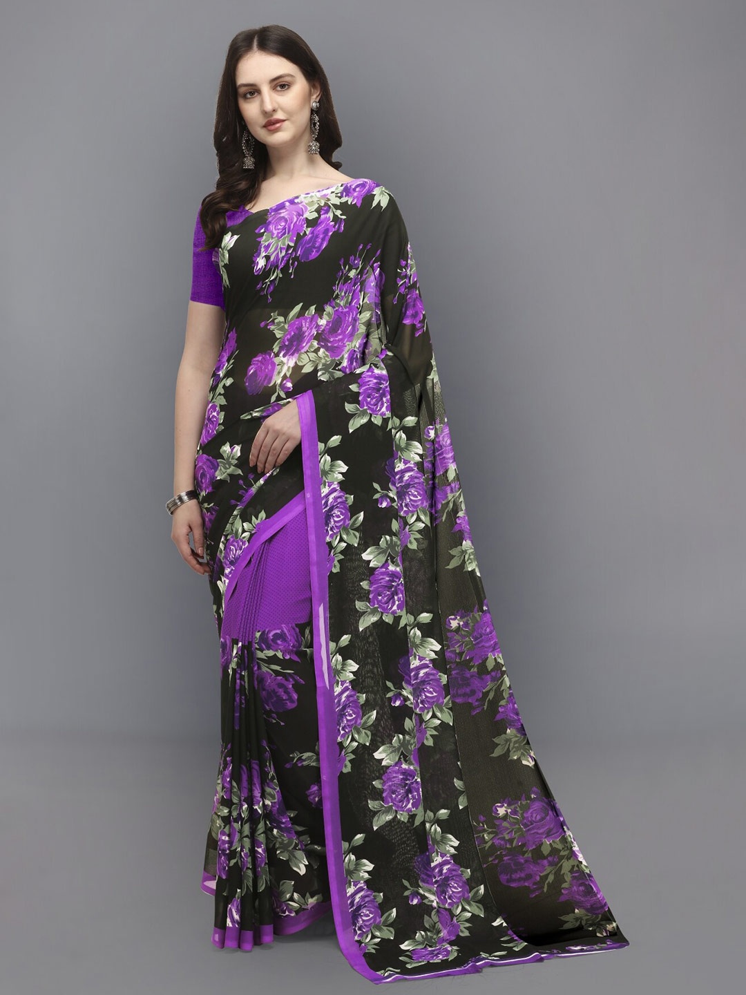 

ANAND SAREES Floral Printed Saree, Purple