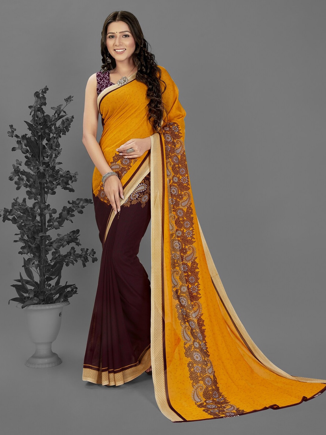 

ANAND SAREES Ethnic Motifs Printed Saree, Maroon