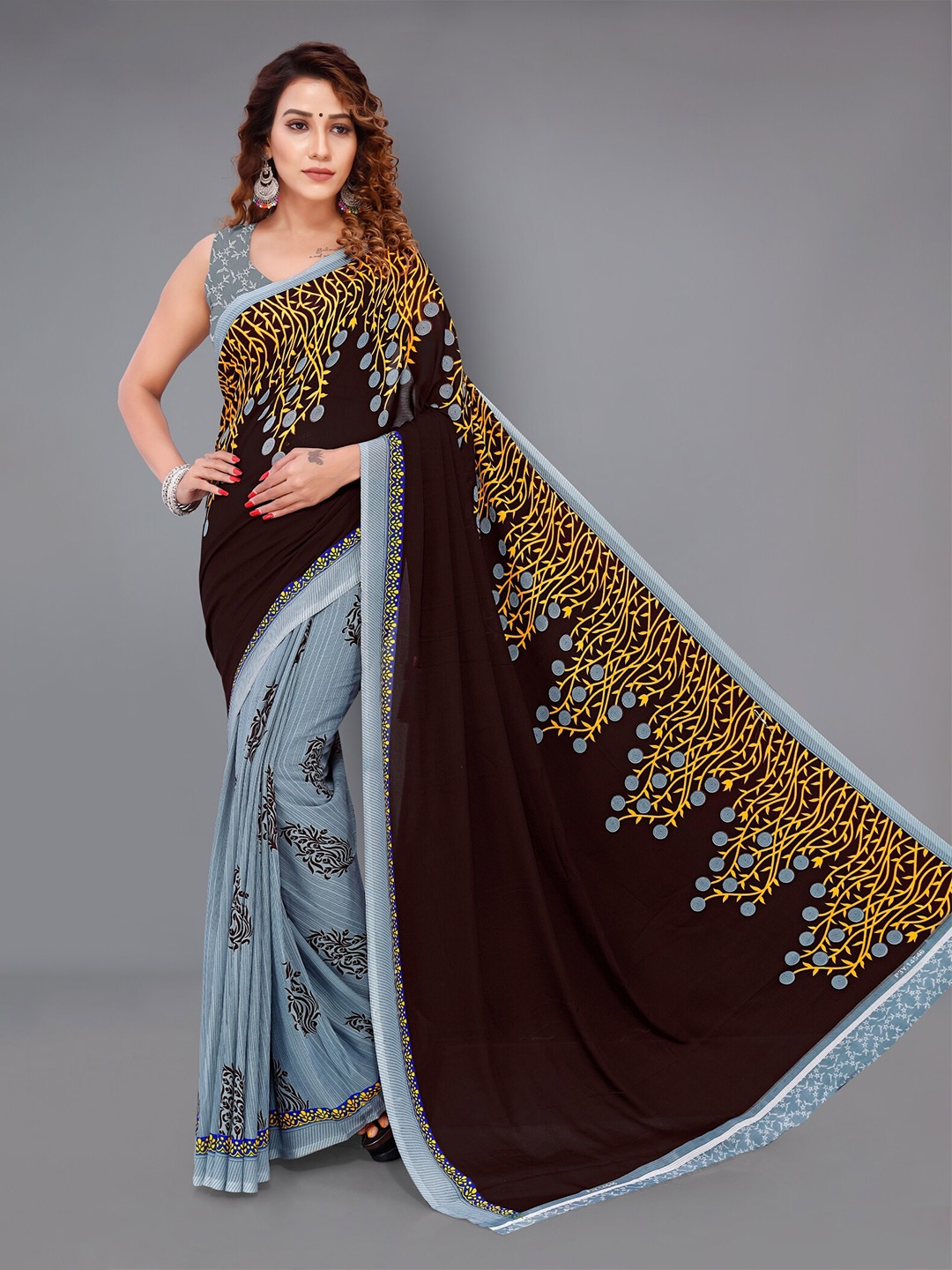 

Moda Rapido Ethnic Motifs Printed Saree, Brown