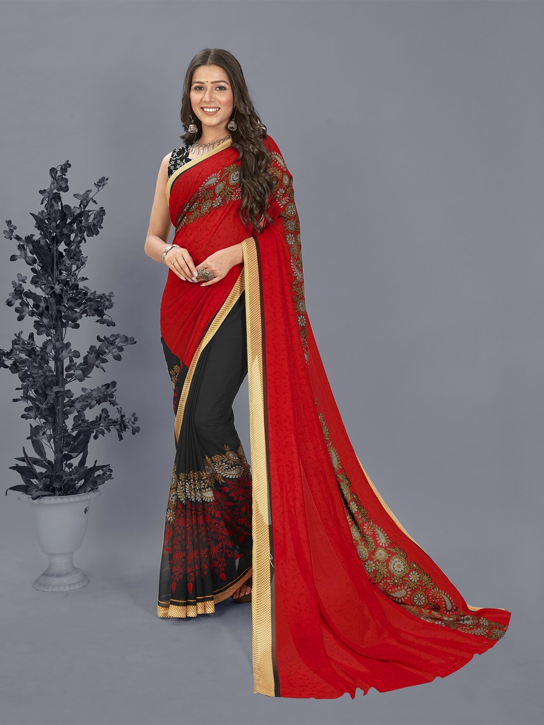 

ANAND SAREES Ethnic Motifs Printed Saree, Red
