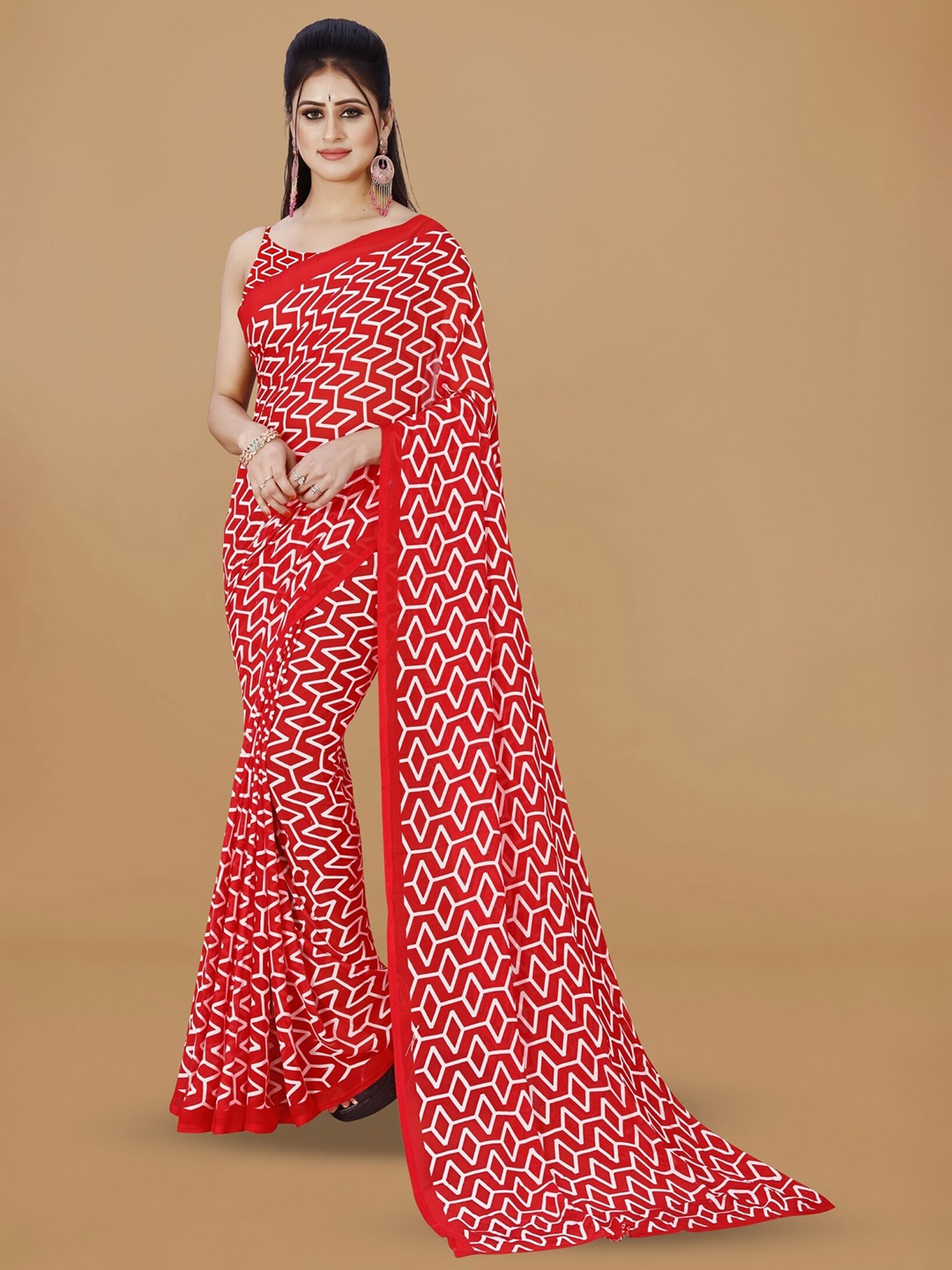 

ANAND SAREES Poly Georgette Saree, Red