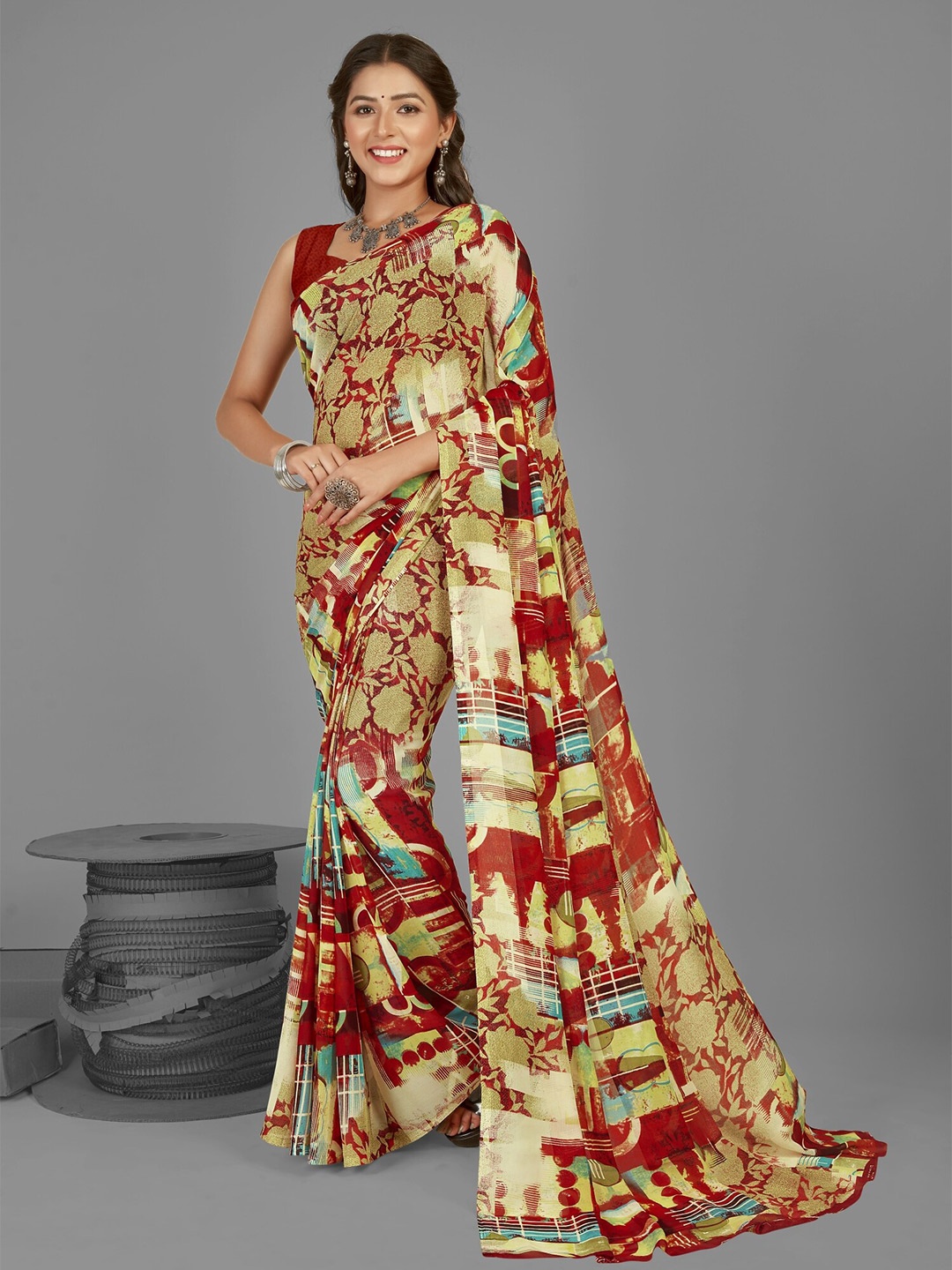 

ANAND SAREES Ethnic Motifs Printed Saree, Red