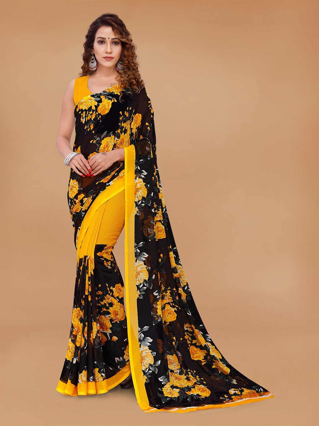 

Moda Rapido Floral Printed Saree, Black